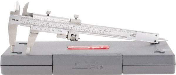 SPI - 0 to 130mm Stainless Steel Vernier Caliper - 0.02mm Graduation, 1.57" Jaw Depth, 0.001" Accuracy, Includes NIST Traceability Certificate - Eagle Tool & Supply