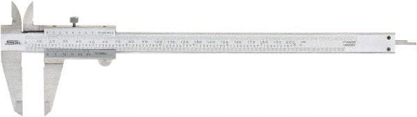 SPI - 0 to 200mm Stainless Steel Vernier Caliper - 0.02mm Graduation, 1.97" Jaw Depth, 0.0015" Accuracy, Includes NIST Traceability Certificate - Eagle Tool & Supply