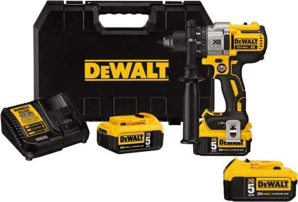 DeWALT - 20 Volt 1/2" Chuck Pistol Grip Handle Cordless Drill - 0-2000 RPM, Keyless Chuck, Reversible, 2 Lithium-Ion Batteries Included - Eagle Tool & Supply