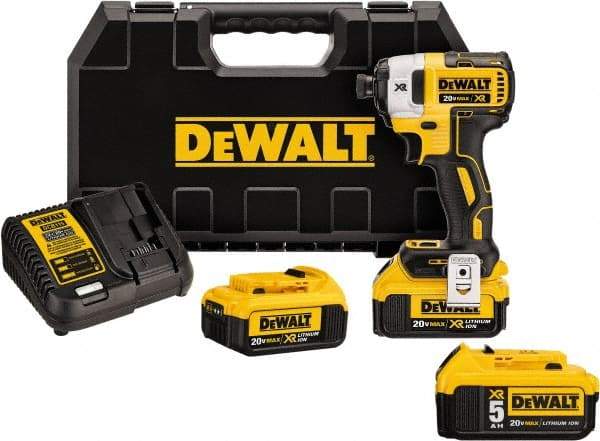 DeWALT - 20 Volt, 1/4" Drive, 20, 125, 152 Ft/Lb Torque, Cordless Impact Driver - 1000, 2800, 3250 RPM, Lithium-Ion Battery Included - Eagle Tool & Supply