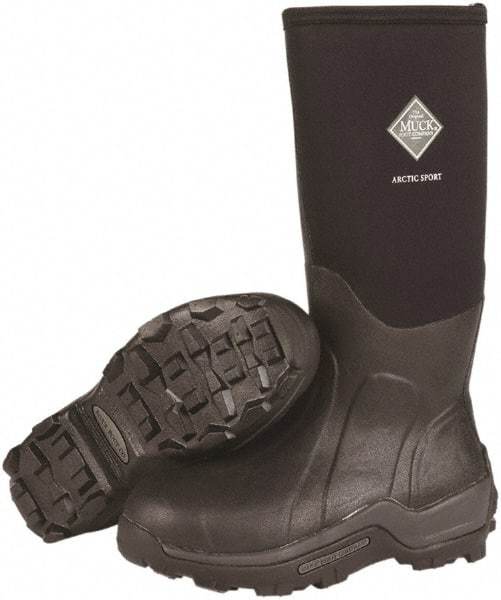 Honeywell - Men's Size 8 Wide Width Steel Knee Boot - Black, Neoprene Upper, Rubber Outsole, 16" High, Pull-On, Waterproof - Eagle Tool & Supply