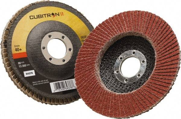 3M - 40 Grit, 4-1/2" Disc Diam, 7/8" Center Hole, Type 27 Ceramic Flap Disc - 13,300 Max RPM, Polyester Backing, Arbor Attaching System, Coated - Eagle Tool & Supply