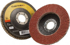 3M - 40 Grit, 4-1/2" Disc Diam, 7/8" Center Hole, Type 27 Ceramic Flap Disc - 13,300 Max RPM, Polyester Backing, Arbor Attaching System, Coated - Eagle Tool & Supply