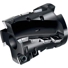 Walter - 4" Cut Diam, 1-1/2" Arbor Diam, 77mm Max Depth of Cut, Indexable Square-Shoulder Face Mill - 90° Lead Angle, 80mm High, LDM.170408R & SDM.120408 Insert Compatibility, Through Coolant, Series M4258 - Eagle Tool & Supply