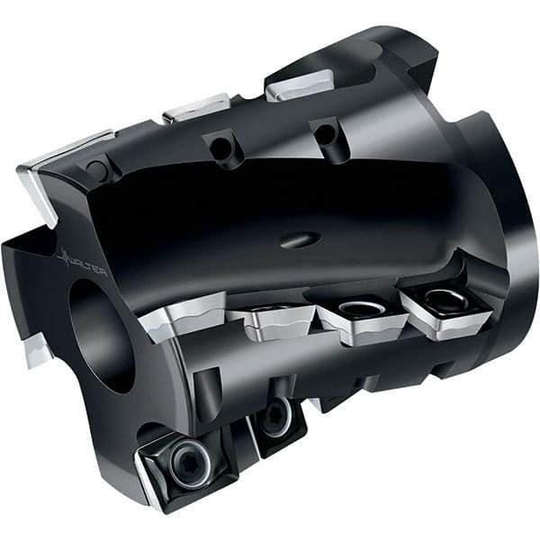 Walter - 3" Cut Diam, 1-1/4" Arbor Diam, 67mm Max Depth of Cut, Indexable Square-Shoulder Face Mill - 90° Lead Angle, 80mm High, LDM.170408R & SDM.120408 Insert Compatibility, Through Coolant, Series M4258 - Eagle Tool & Supply