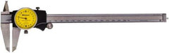 Mitutoyo - 0mm to 200mm Range, 0.02mm Graduation, 2mm per Revolution, Dial Caliper - Yellow Face, 50mm Jaw Length, Accurate to 0.03mm - Eagle Tool & Supply