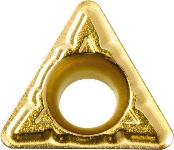 Kyocera - TPMT322 XQ Grade PV720 Cermet Turning Insert - TiCN (Megacoat Nano) Finish, 60° Triangle, 3/8" Inscr Circle, 1/8" Thick, 1/32" Corner Radius - Eagle Tool & Supply