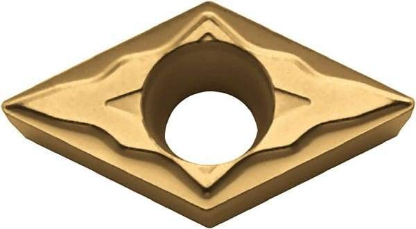 Kyocera - DCMT32.51 XQ Grade PV720 Cermet Turning Insert - TiCN (Megacoat Nano) Finish, 55° Diamond, 3/8" Inscr Circle, 5/32" Thick, 1/64" Corner Radius - Eagle Tool & Supply