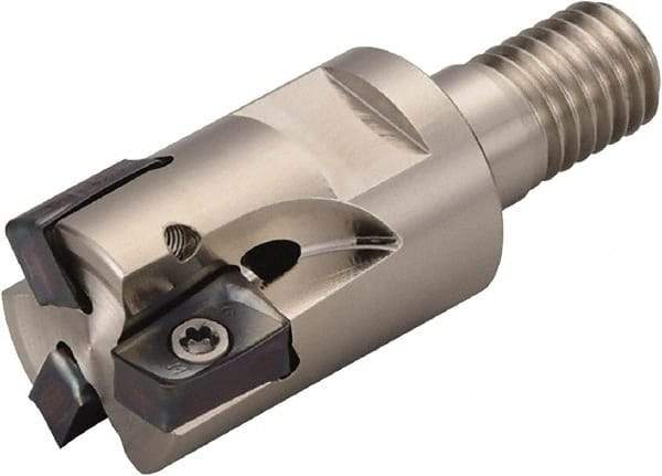 Kyocera - 25mm Cut Diam, 15mm Max Depth of Cut, 57mm OAL, Indexable Square Shoulder End Mill - LOMU 1505..ER-GH, LOMU 1505..ER-GM, LOMU 1505..ER-SM Inserts, M12 Modular Connection, 90° Lead Angle, Through Coolant, Series M-Four - Eagle Tool & Supply