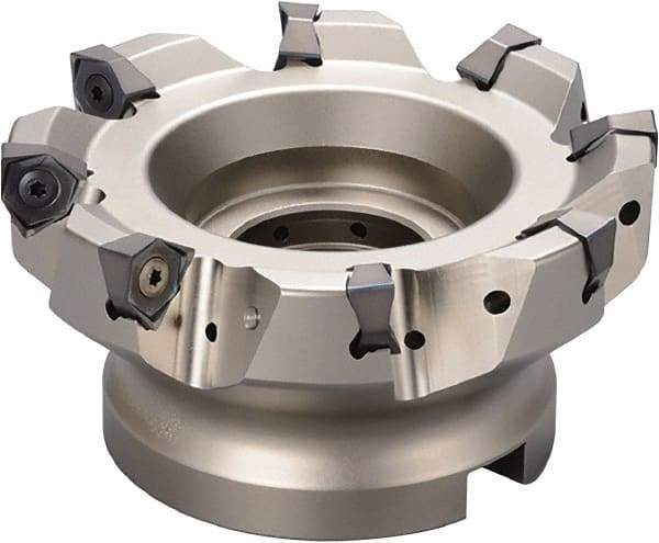 Kyocera - 12 Inserts, 125mm Cut Diam, 38.1mm Arbor Diam, 8mm Max Depth of Cut, Indexable Square-Shoulder Face Mill - 0° Lead Angle, 63mm High, WNMU 0806 Insert Compatibility, Through Coolant, Series M-Six - Eagle Tool & Supply