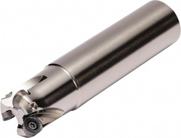 Kyocera - 1" Cutting Diam, 1" Shank Diam, Weldon Flat Indexable Copy End Mill - 3 Inserts, RPGT 10, RPMT 10 Insert, MRX Toolholder - Eagle Tool & Supply