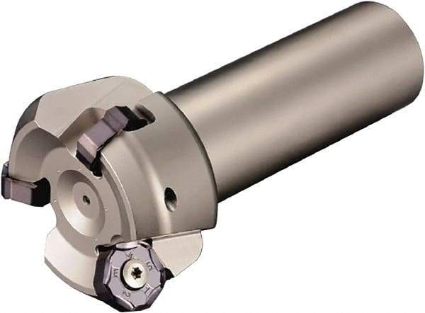 Kyocera - 45° Lead Angle, 2.31" Max Cut Diam, 2" Min Cut Diam, 0.23" Max Depth of Cut, Indexable Chamfer and Angle End Mill - 3 Inserts, PNEU 1205, PNMU 1205 Insert Style, 3.6" Overall Length, Straight Shank - Eagle Tool & Supply