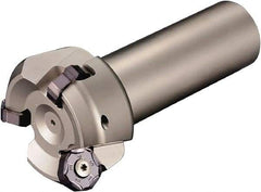 Kyocera - 45° Lead Angle, 2.81" Max Cut Diam, 2-1/2" Min Cut Diam, 0.23" Max Depth of Cut, Indexable Chamfer and Angle End Mill - 4 Inserts, PNEU 1205, PNMU 1205 Insert Style, 3.6" Overall Length, Straight Shank - Eagle Tool & Supply