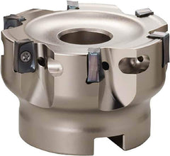 Kyocera - 6 Inserts, 2-1/2" Cut Diam, 0.433" Arbor Diam, 0.393" Max Depth of Cut, Indexable Square-Shoulder Face Mill - 0° Lead Angle, 1.575" High, LOMU 1004..ER-GH, LOMU 1004..ER-GM & LOMU 1004..ER-SM Insert Compatibility, Through Coolant, Series M-Four - Eagle Tool & Supply