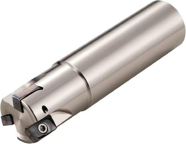 Kyocera - 1-1/2" Cut Diam, 0.393" Max Depth of Cut, 1-1/4" Shank Diam, 4-1/8" OAL, Indexable Square Shoulder End Mill - LOMU 1004..ER-GH, LOMU 1004..ER-GM, LOMU 1004..ER-SM Inserts, Weldon Shank, 90° Lead Angle, Through Coolant, Series M-Four - Eagle Tool & Supply