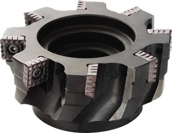 Kyocera - 12 Inserts, 250mm Cut Diam, 1-7/8" Arbor Diam, 16.5mm Max Depth of Cut, Indexable Square-Shoulder Face Mill - 90° Lead Angle, 60mm High, SPMT1806 Insert Compatibility - Eagle Tool & Supply