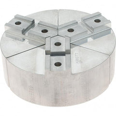 Abbott Workholding Products - 6" Max Chuck Capacity, Serrated Interface, Round Soft Lathe Chuck Jaw - 3 Jaw, Aluminum, 42.88mm Btw Mount Hole Ctrs, 6" Wide, 2" High, 18.75mm Groove, 5/16" Fastener - Eagle Tool & Supply