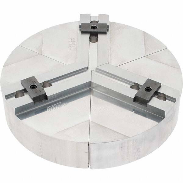 Abbott Workholding Products - 10" Max Chuck Capacity, Tongue & Groove Interface, Round Soft Lathe Chuck Jaw - 3 Jaw, Aluminum, 40mm Btw Mount Hole Ctrs, 10" Wide, 2" High, 12mm Groove, 12mm Fastener - Eagle Tool & Supply