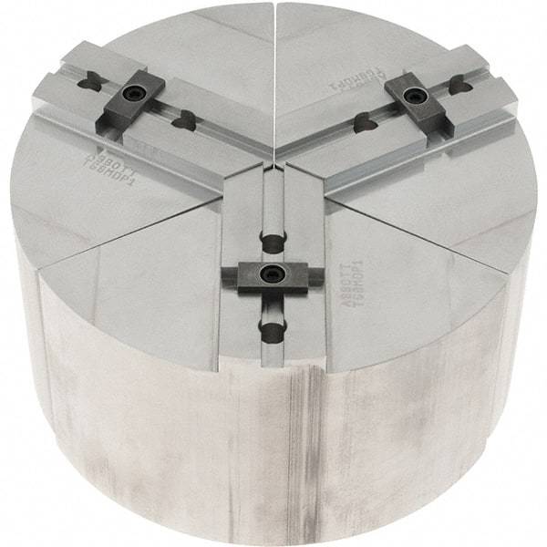 Abbott Workholding Products - 8" Max Chuck Capacity, Tongue & Groove Interface, Round Soft Lathe Chuck Jaw - 3 Jaw, Aluminum, 44.45mm Btw Mount Hole Ctrs, 8" Wide, 4" High, 7.95mm Groove, 3/8" Fastener - Eagle Tool & Supply