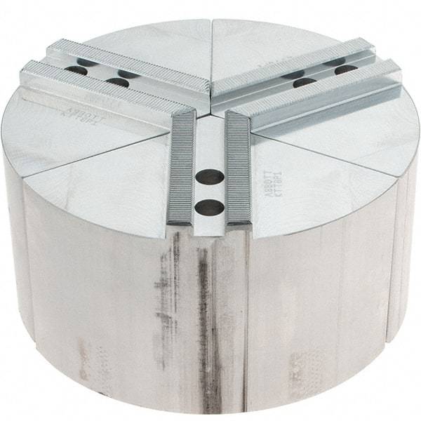 Abbott Workholding Products - 8" Max Chuck Capacity, 1.5mm x 60° Serrated Interface, Round Soft Lathe Chuck Jaw - 3 Jaw, Aluminum, 0.9843" Btw Mount Hole Ctrs, 8" Wide, 4" High, 12mm Fastener - Eagle Tool & Supply