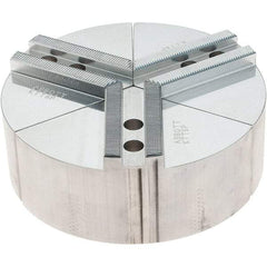 Abbott Workholding Products - 6" Max Chuck Capacity, 1.5mm x 60° Serrated Interface, Round Soft Lathe Chuck Jaw - 3 Jaw, Aluminum, 0.7874" Btw Mount Hole Ctrs, 6" Wide, 2" High, 10mm Fastener - Eagle Tool & Supply