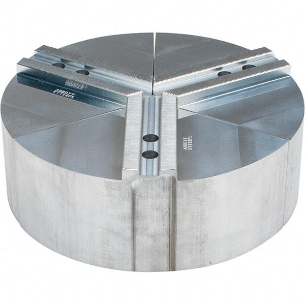 Abbott Workholding Products - 12" Max Chuck Capacity, 1.5mm x 60° Serrated Interface, Round Soft Lathe Chuck Jaw - 3 Jaw, Aluminum, 1.1811" Btw Mount Hole Ctrs, 12" Wide, 4" High, 14mm Fastener - Eagle Tool & Supply