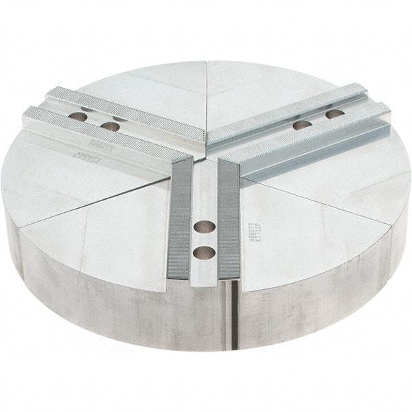 Abbott Workholding Products - 12" Max Chuck Capacity, 1.5mm x 60° Serrated Interface, Round Soft Lathe Chuck Jaw - 3 Jaw, Aluminum, 1.1811" Btw Mount Hole Ctrs, 12" Wide, 2" High, 14mm Fastener - Eagle Tool & Supply