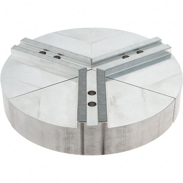 Abbott Workholding Products - 10" Max Chuck Capacity, 1.5mm x 60° Serrated Interface, Round Soft Lathe Chuck Jaw - 3 Jaw, Aluminum, 1.1811" Btw Mount Hole Ctrs, 12" Wide, 2" High, 12mm Fastener - Eagle Tool & Supply