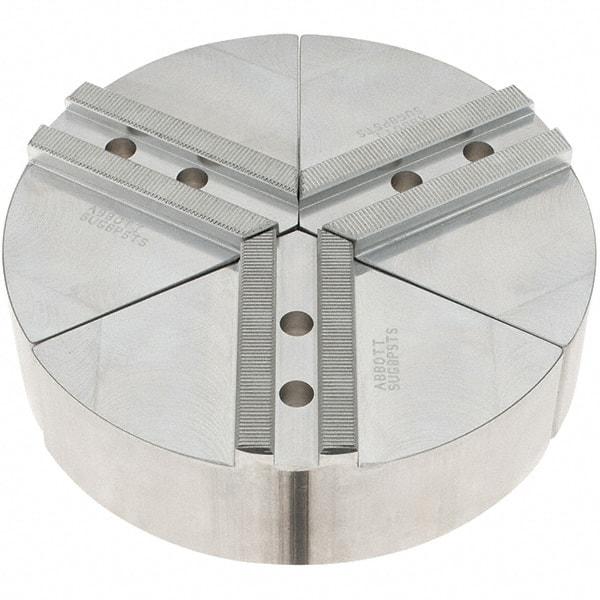 Abbott Workholding Products - 8" Max Chuck Capacity, 1.5mm x 60° Serrated Interface, Round Soft Lathe Chuck Jaw - 3 Jaw, Aluminum, 1.1811" Btw Mount Hole Ctrs, 8" Wide, 2" High, 10mm Fastener - Eagle Tool & Supply