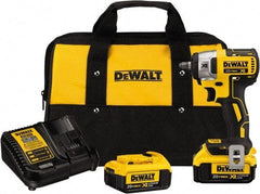 DeWALT - 3/8" Drive 20 Volt Mid-Handle Cordless Impact Wrench & Ratchet - 2,800 RPM, 0 to 3,200 BPM, 150 Ft/Lb Torque, 2 Lithium-Ion Batteries Included - Eagle Tool & Supply