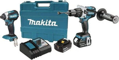 Makita - 18 Volt Cordless Tool Combination Kit - Includes 1/2" Hammer Drill & 1/4" Impact Driver, Lithium-Ion Battery Included - Eagle Tool & Supply