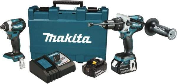 Makita - 18 Volt Cordless Tool Combination Kit - Includes 1/2" Hammer Drill & 1/4" Impact Driver, Lithium-Ion Battery Included - Eagle Tool & Supply