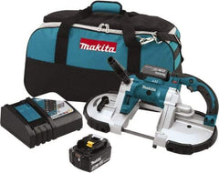 Makita - 18 Volt, 44-7/8" Blade, 530 SFPM Cordless Portable Bandsaw - 4-3/4" (Round) & 4-3/4 x 4-3/4" (Rectangle) Cutting Capacity, Lithium-Ion Battery Included - Eagle Tool & Supply