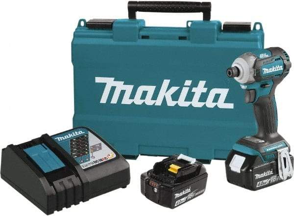 Makita - 18 Volt, 1/2" Drive, 20 Ft/Lb Torque, Cordless Impact Driver - Pistol Grip Handle, 3600 RPM, 2 Lithium-Ion Batteries Included - Eagle Tool & Supply