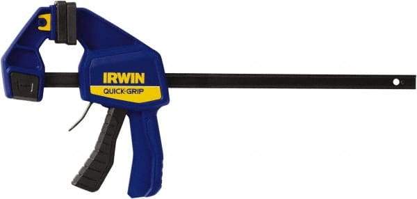 Irwin - 12" Capacity, 3-3/16" Throat Depth Carbon Steel Bar Clamp - 300 Lb Clamping Pressure, 19-1/4" OAL, 492.13mm Max Spread - Eagle Tool & Supply