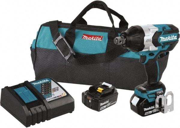 Makita - 3/4" Drive 18 Volt Pistol Grip Cordless Impact Wrench & Ratchet - 1,850 RPM, 780 Ft/Lb Torque, 2 Lithium-Ion Batteries Included - Eagle Tool & Supply