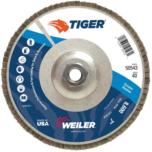 7″ Tiger Disc Abrasive Flap Disc, Angled, Alum. Backing, 40Z, 5/8″-11 UNC Nut - Eagle Tool & Supply