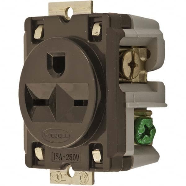 Hubbell Wiring Device-Kellems - 250 VAC 15A NEMA 6-15R Industrial Grade Brown Straight Blade Single Receptacle - Eagle Tool & Supply