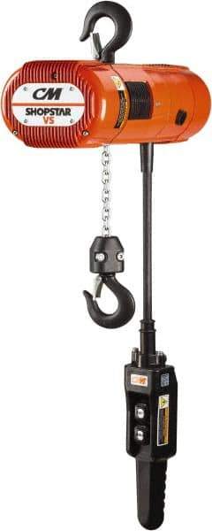 CM - 1,000 Lb Capacity, 0 to 20 FPM Lift Speed, Electric Chain Hoist - 10' Max Lift, 11.94" Min Headroom, 2 Chains - Eagle Tool & Supply