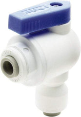 Parker - 1/4" Pipe, Full Port, Polypropylene Valve Elbow Union Ball Valve - Bi-Directional, Push-to-Connect x Push-to-Connect Ends, Wedge Handle, 150 WOG - Eagle Tool & Supply