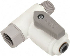 Parker - 3/8 x 1/2" Pipe, Full Port, Polypropylene Valve Angle Stop Ball Valve - Bi-Directional, Push-to-Connect x MNPT x FNPT Ends, Wedge Handle, 150 WOG - Eagle Tool & Supply