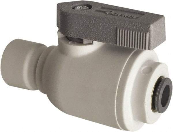 Parker - 1/4 x 3/8" Pipe, Full Port, Polypropylene Valve Union Connector Ball Valve - Bi-Directional, Push-to-Connect x Push-to-Connect Ends, Wedge Handle, 150 WOG - Eagle Tool & Supply
