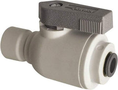 Parker - 1/4 x 3/8" Pipe, Full Port, Polypropylene Valve Union Connector Ball Valve - Bi-Directional, Push-to-Connect x Push-to-Connect Ends, Wedge Handle, 150 WOG - Eagle Tool & Supply