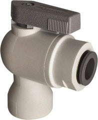 Parker - 1/8" Pipe, Full Port, Polypropylene Valve Female Elbow Ball Valve - Bi-Directional, Push-to-Connect x FNPT Ends, Wedge Handle, 150 WOG - Eagle Tool & Supply