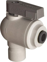 Parker - 1/4 x 3/8" Pipe, Full Port, Polypropylene Valve Elbow Union Ball Valve - Bi-Directional, Push-to-Connect x Push-to-Connect Ends, Wedge Handle, 150 WOG - Eagle Tool & Supply