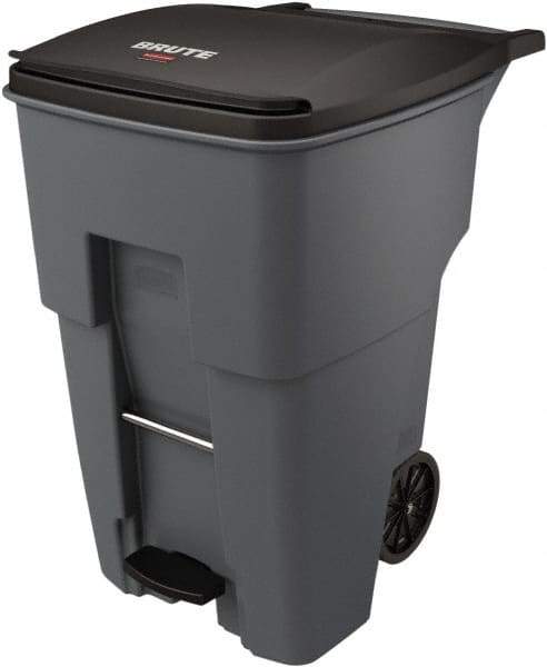 Rubbermaid - 95 Gal Gray Rectangle Trash Can - Plastic, None Graphic, 46.02" High x 28.6" Wide, Lid Included - Eagle Tool & Supply