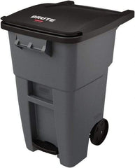 Rubbermaid - 50 Gal Gray Rectangle Trash Can - Plastic, None Graphic, 39.58" High x 24" Wide, Lid Included - Eagle Tool & Supply