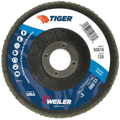 5″ Tiger Disc Abrasive Flap Disc, Angled, Phenolic Backing, 120Z, 7/8″ Arbor Hole - Eagle Tool & Supply