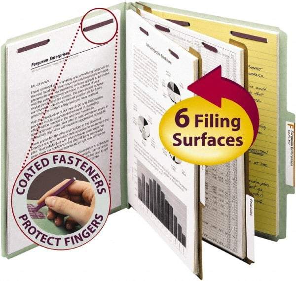 SMEAD - 8-1/2 x 11", Letter Size, Gray/Green, Classification Folders with Top Tab Fastener - 25 Point Stock, Right of Center Tab Cut Location - Eagle Tool & Supply