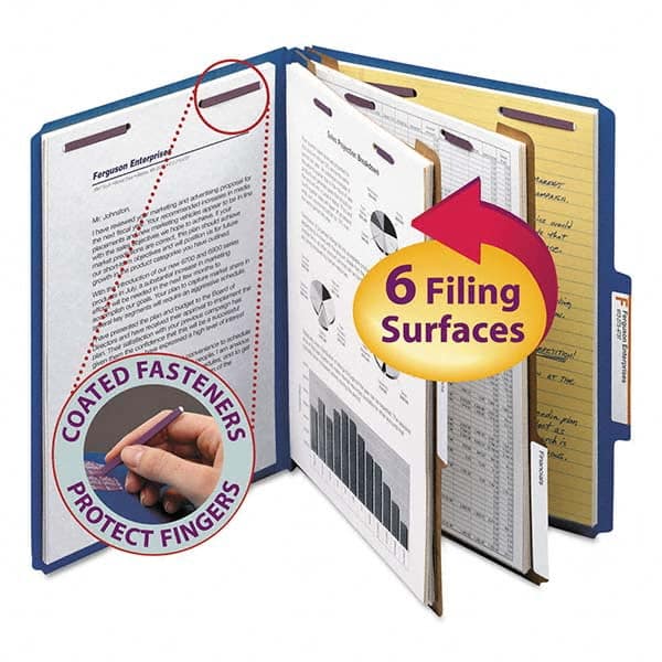 SMEAD - File Folders, Expansion Folders & Hanging Files Folder/File Type: Classification Folders with Tob Tab Fastener Color: Blue - Eagle Tool & Supply